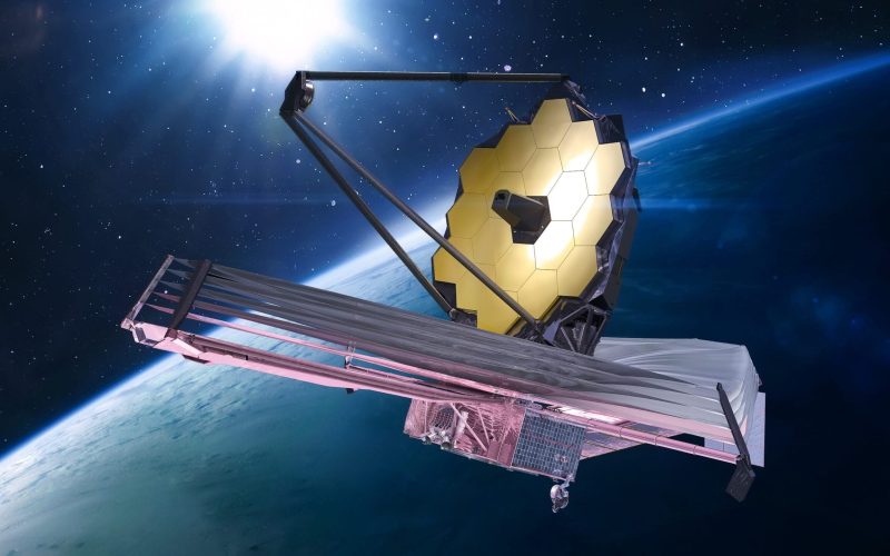 Artist’s rendering of James Webb Space Telescope in space near Earth